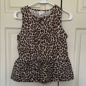 Zara Brown and Cream Leopard Print Blouse